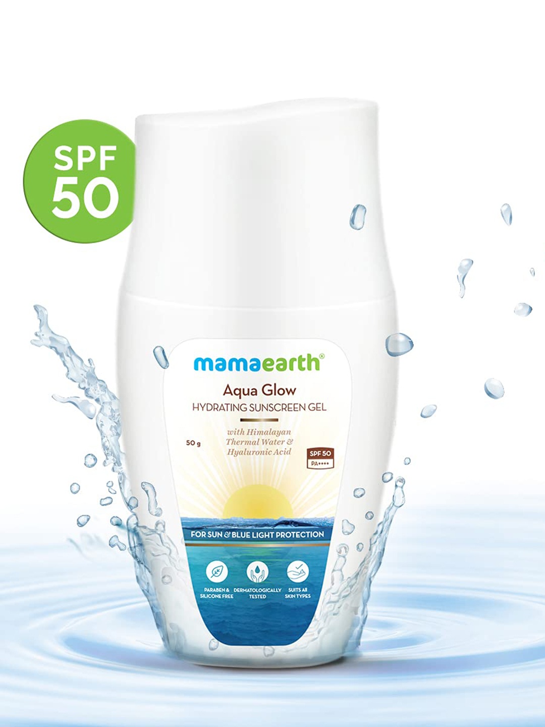 

Mamaearth Aqua Glow Hydrating SPF50 PA+ Sunscreen Gel With Himalayan Thermal Water - 50g, White