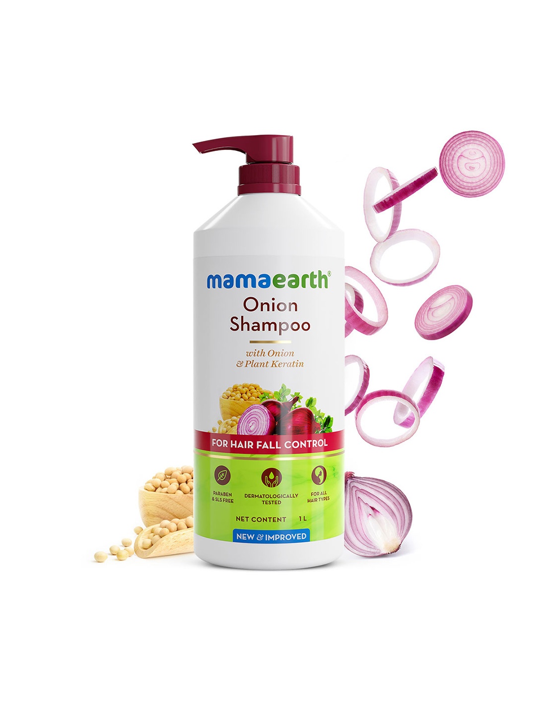 

Mamaearth Onion Shampoo for Hair Growth & Hair Fall Control - Onion & Plant Keratin - 1 L, White