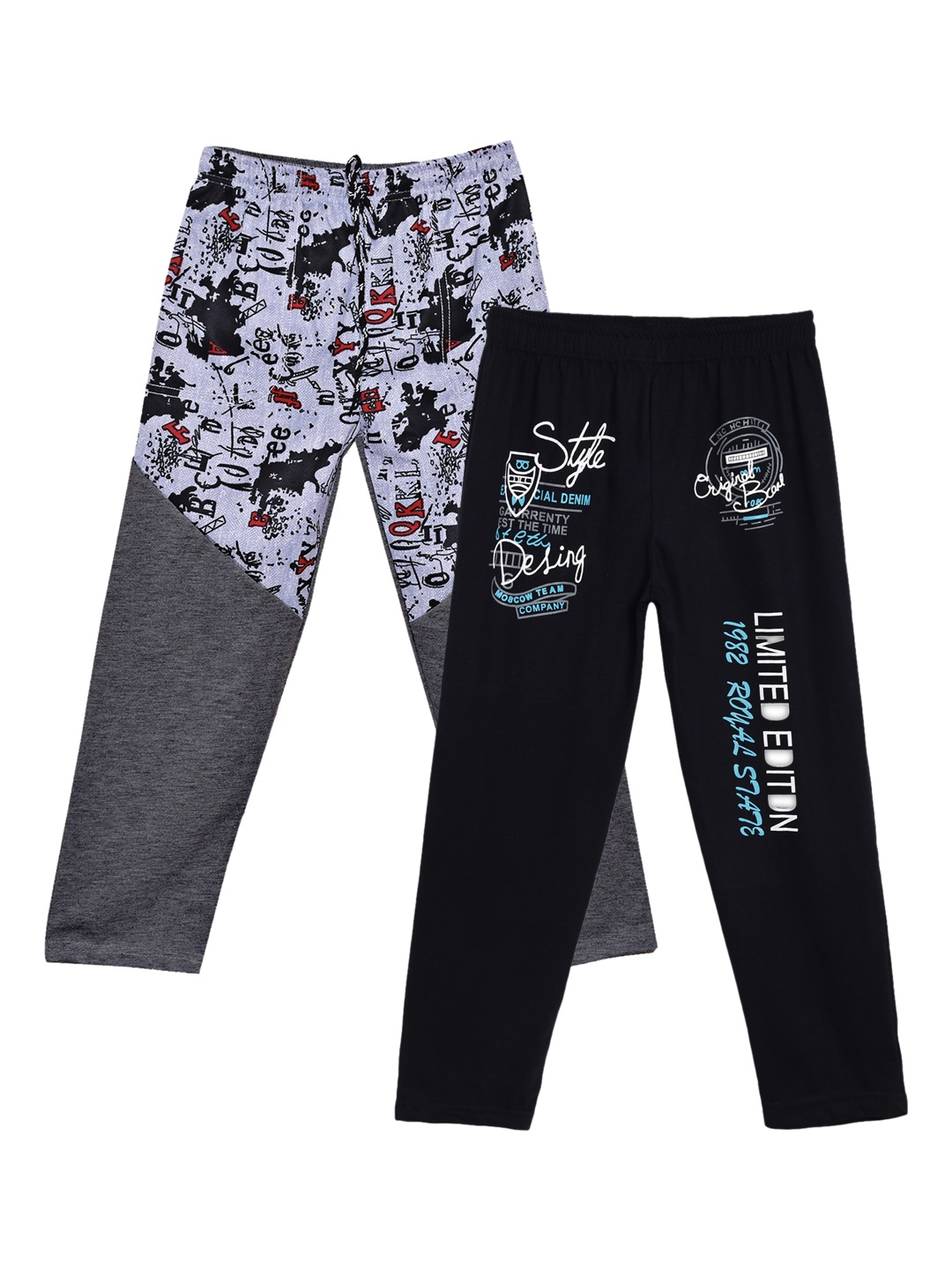 

SWEET ANGEL Boys Pack of 2 Printed Pure Cotton Track Pants, Multi