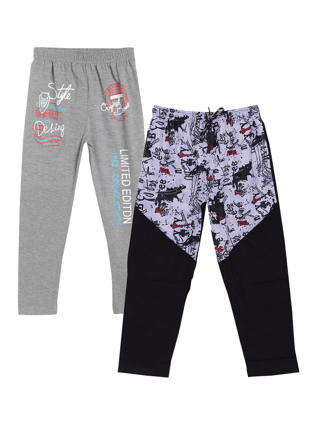 

SWEET ANGEL Boys Pack Of 2 Printed Pure Cotton Track Pants, Grey