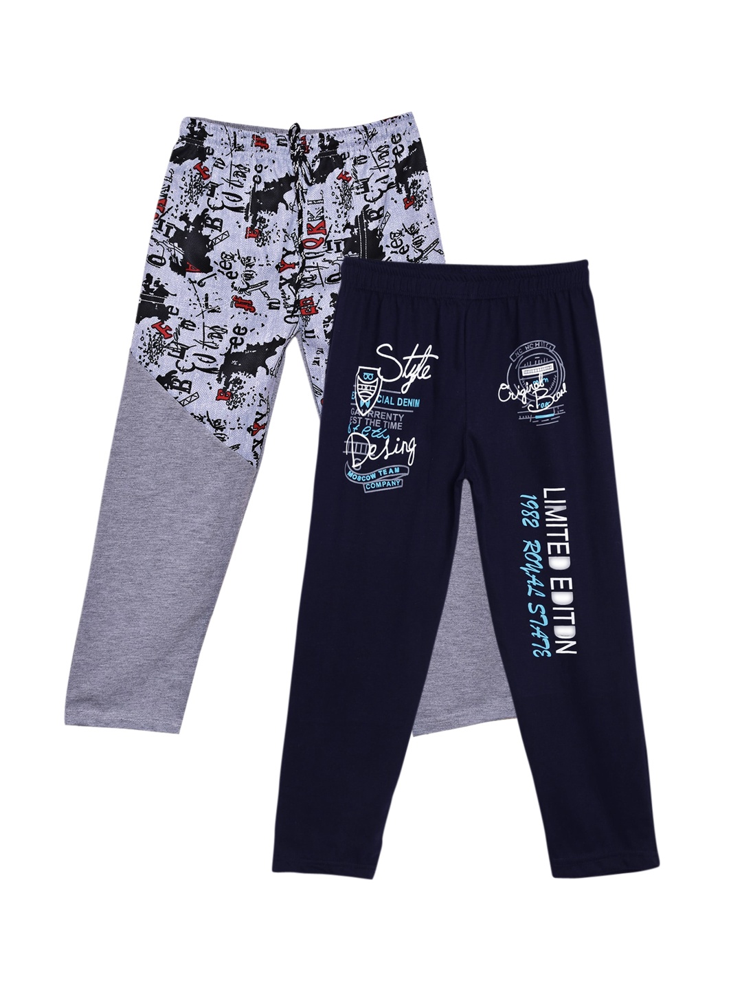 

SWEET ANGEL Boys Pack of 2 Self Design Pure Cotton Track Pants, Navy blue