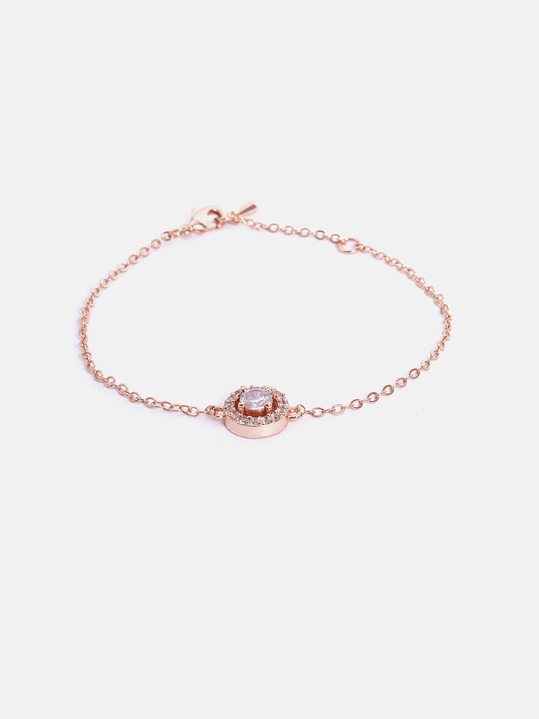 

MINUTIAE Women Rose Gold & White Brass Crystals Handcrafted Rose Gold-Plated Link Bracelet