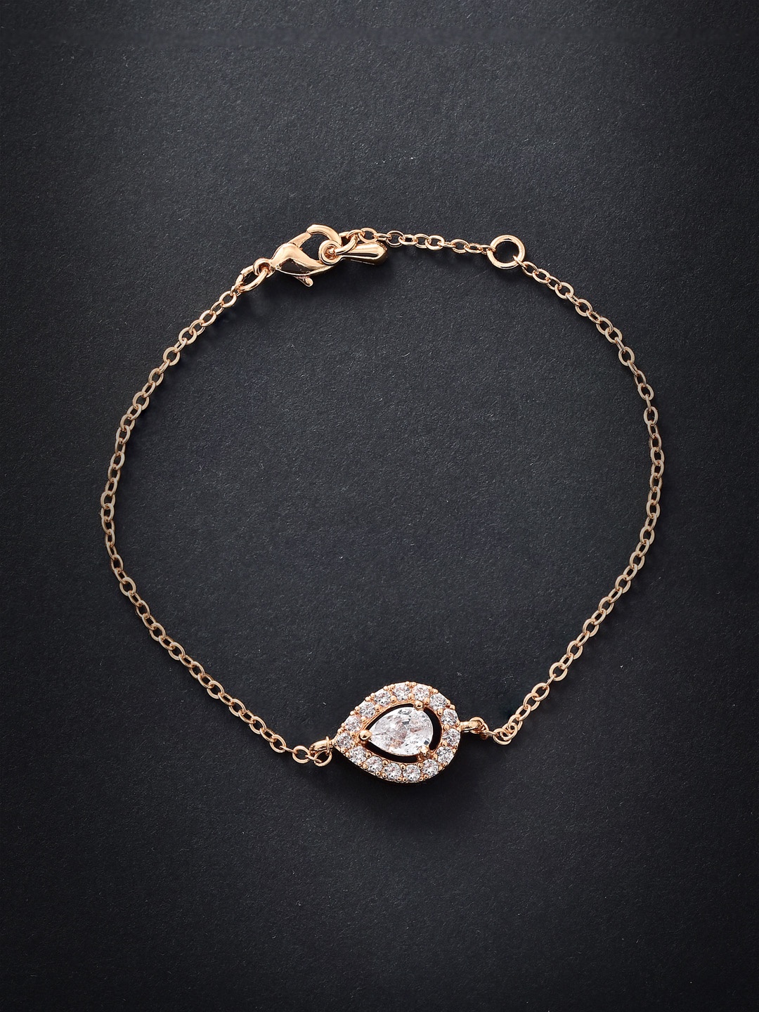 

MINUTIAE Women Rose Gold-Toned& White Brass Crystals Link Bracelet