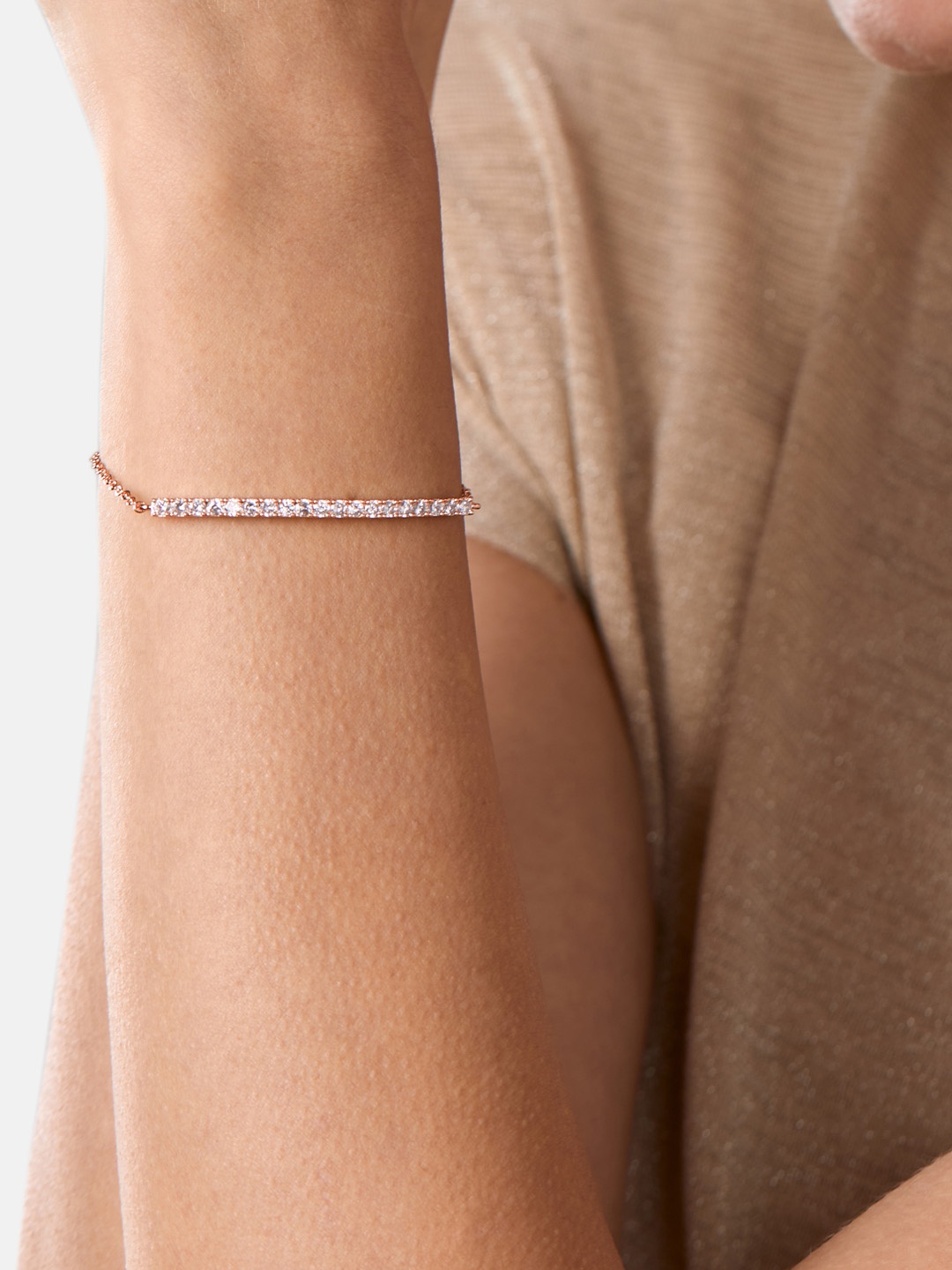 

MINUTIAE Women Rose Gold Plated & White Brass Crystals Bar Link Bracelet