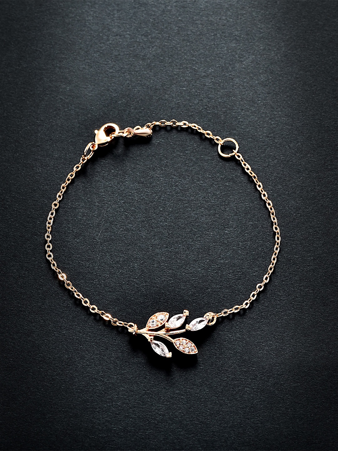 

MINUTIAE Women Rose Gold-Toned & White Crystal Studded Marquise Vine Bracelet