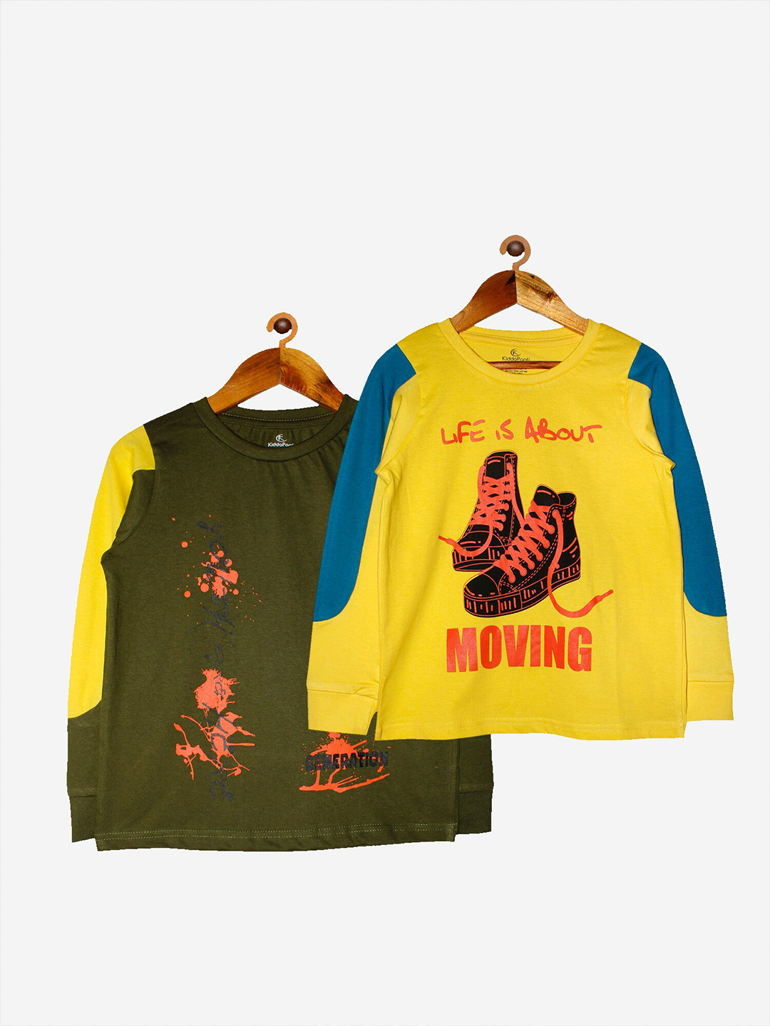 

KiddoPanti Boys Yellow 2 Printed Polo Collar Applique T-shirt