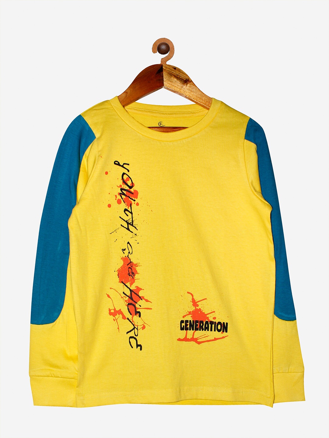 

KiddoPanti Boys Yellow & Black Typography Printed Pure Cotton T-shirt