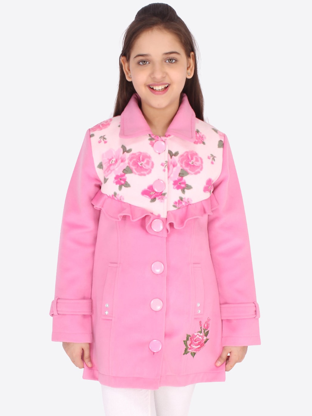 

CUTECUMBER Girls Pink Floral Longline Tailored Jacket