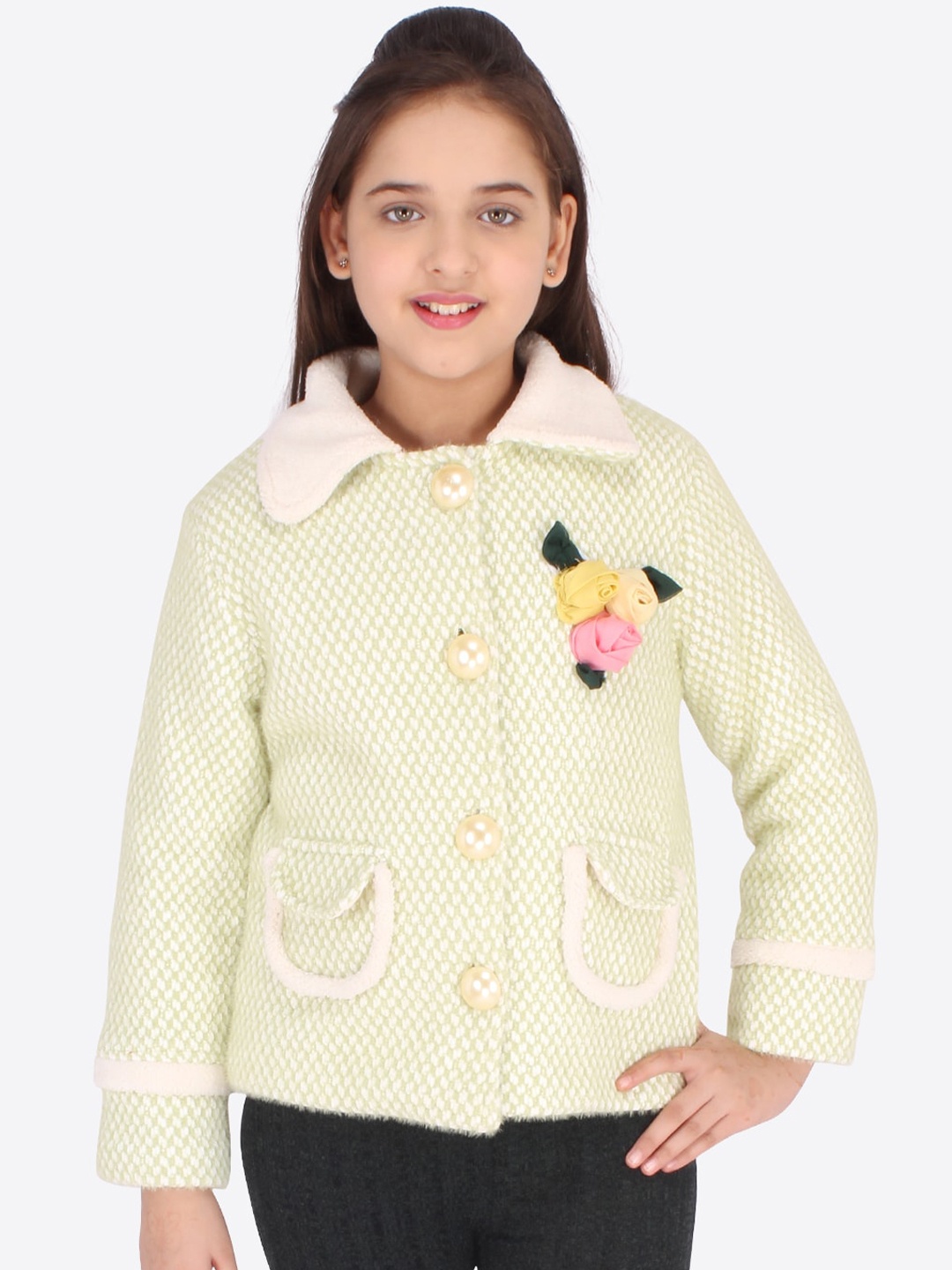 

CUTECUMBER Girls Green & White Tailored Jacket