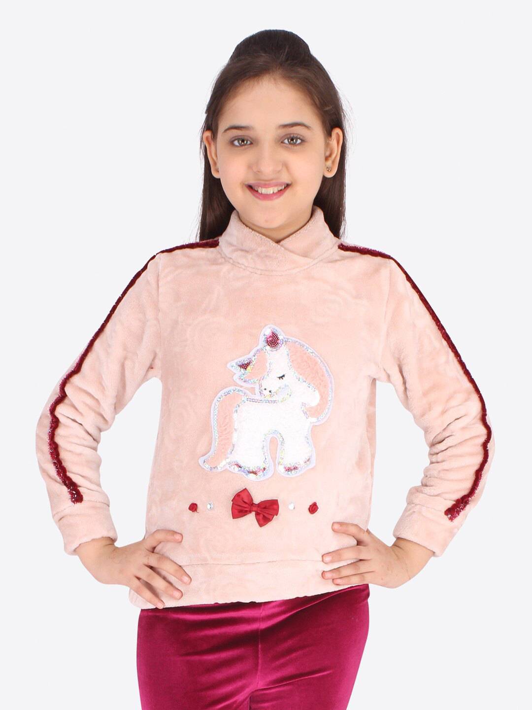 

CUTECUMBER Girls Peach-Coloured Printed Sweatshirt