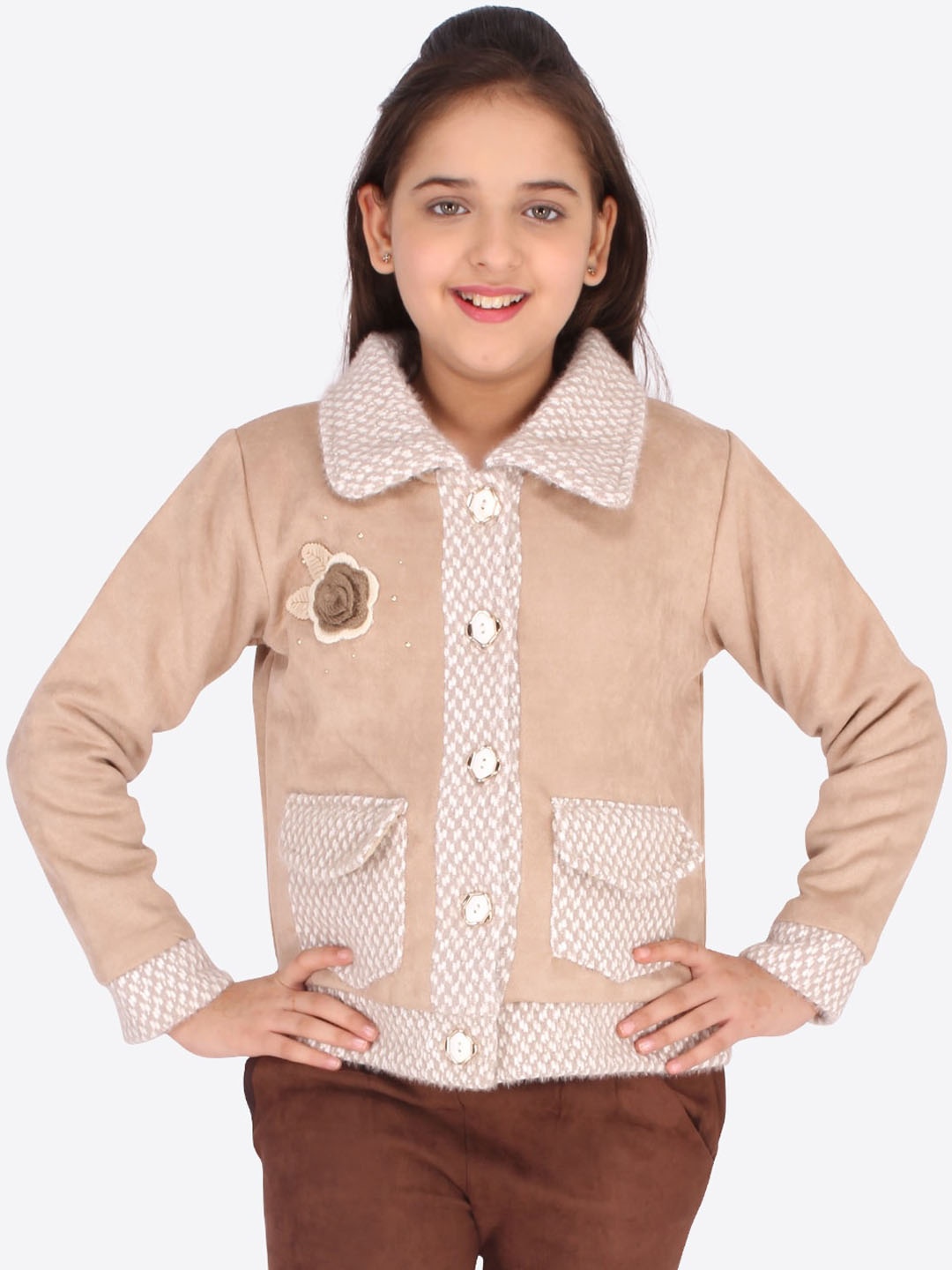 

CUTECUMBER Girls Beige & White Tailored Jacket