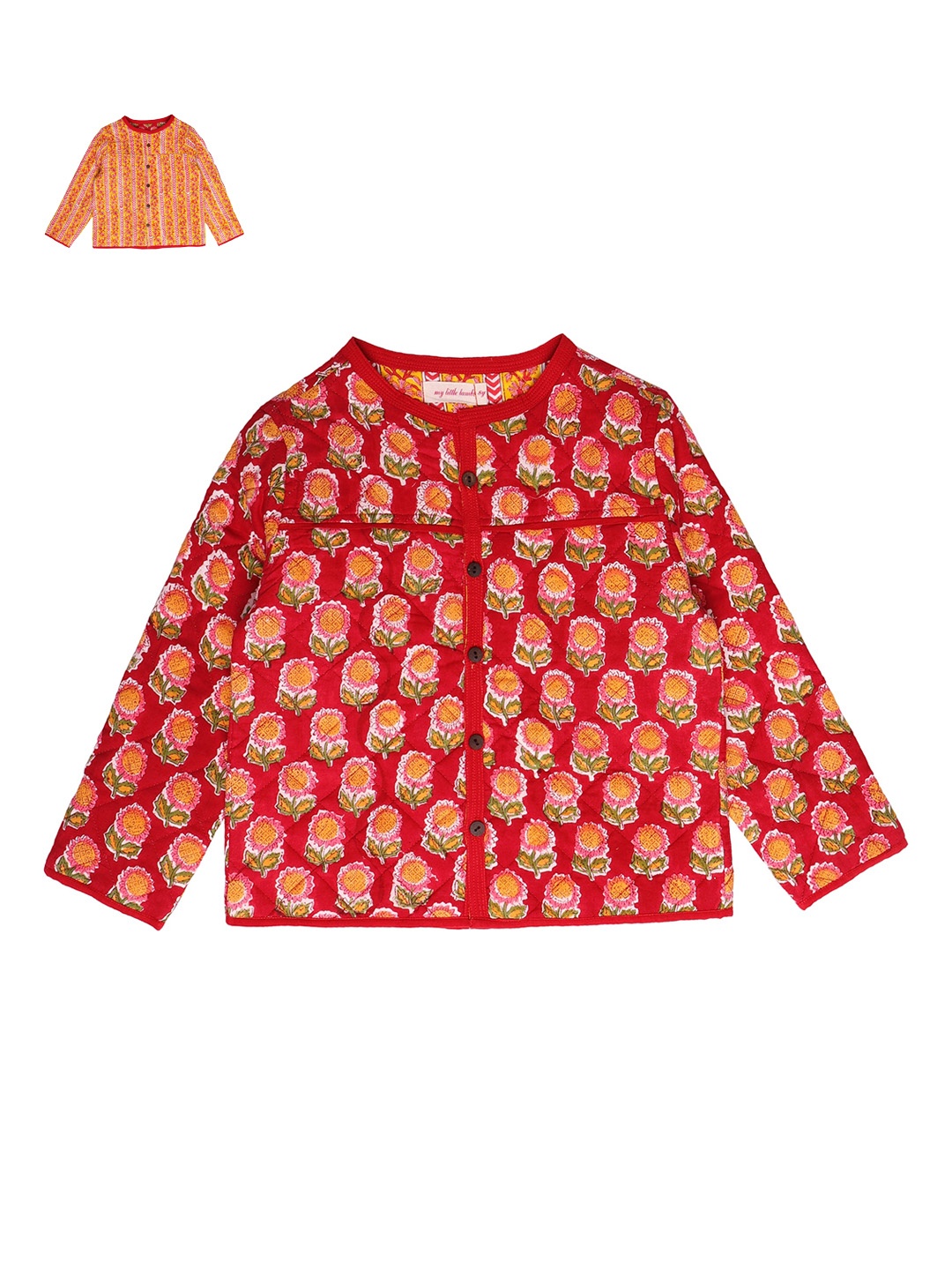 

My Little Lambs Girls Red Floral Lightweight Quilted Jacket with Embroidered