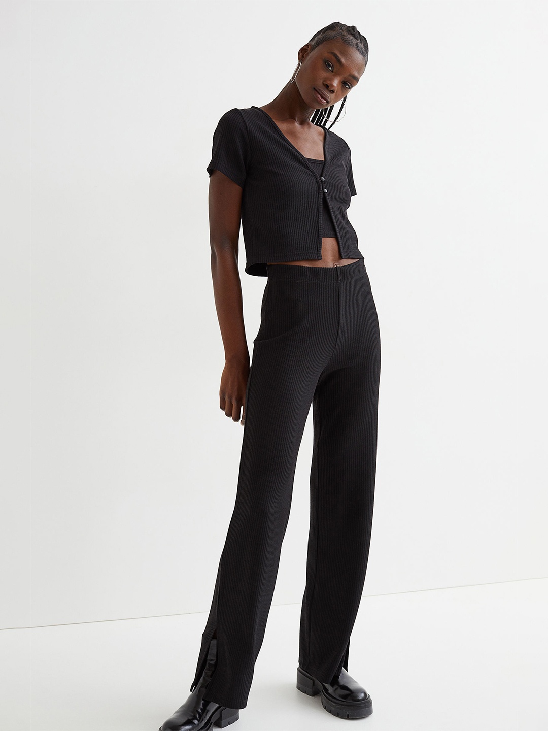 

H&M Women Black Ribbed Jersey Top