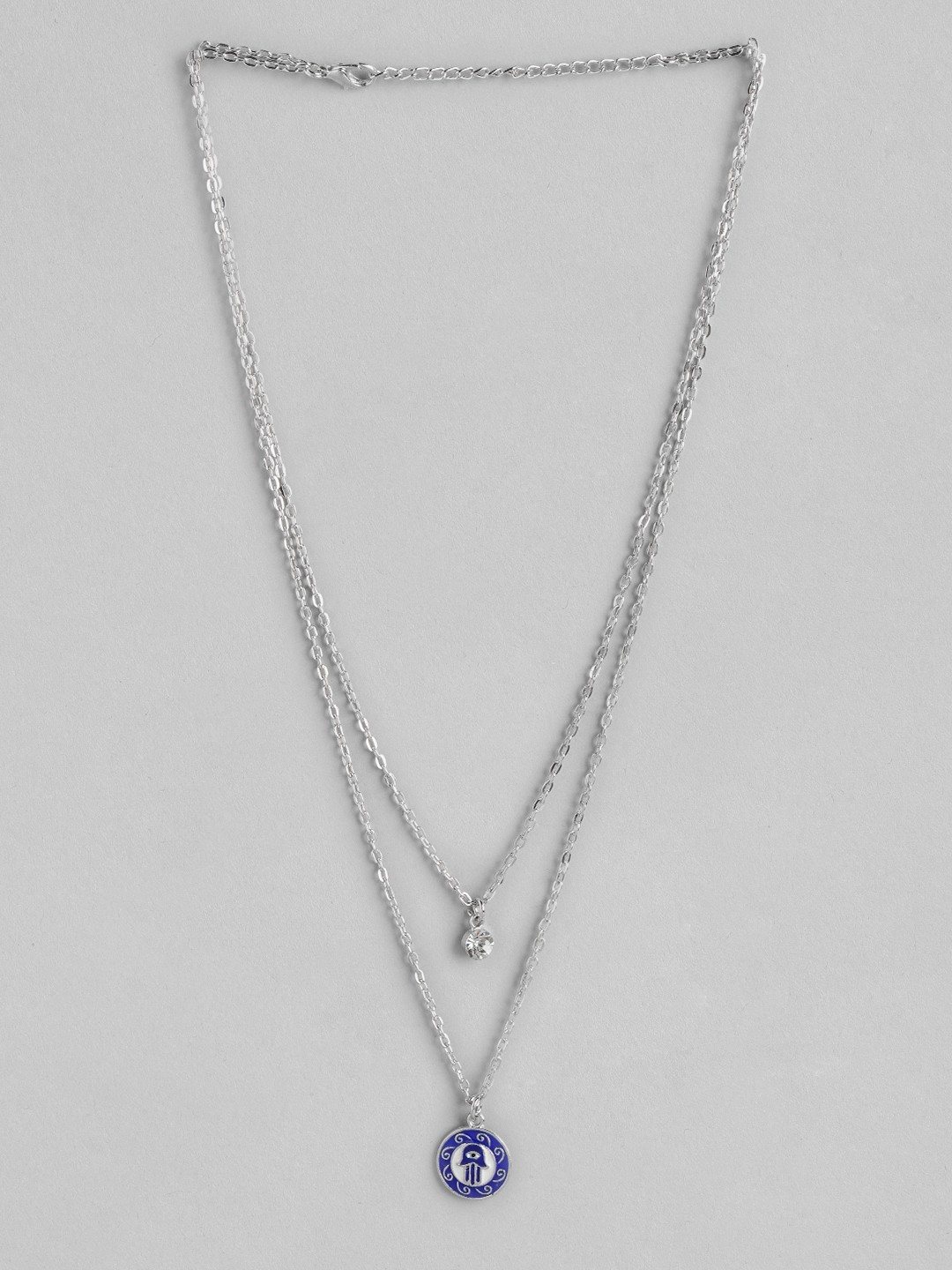 

DressBerry Silver-Toned Evil Eye Layered Chain