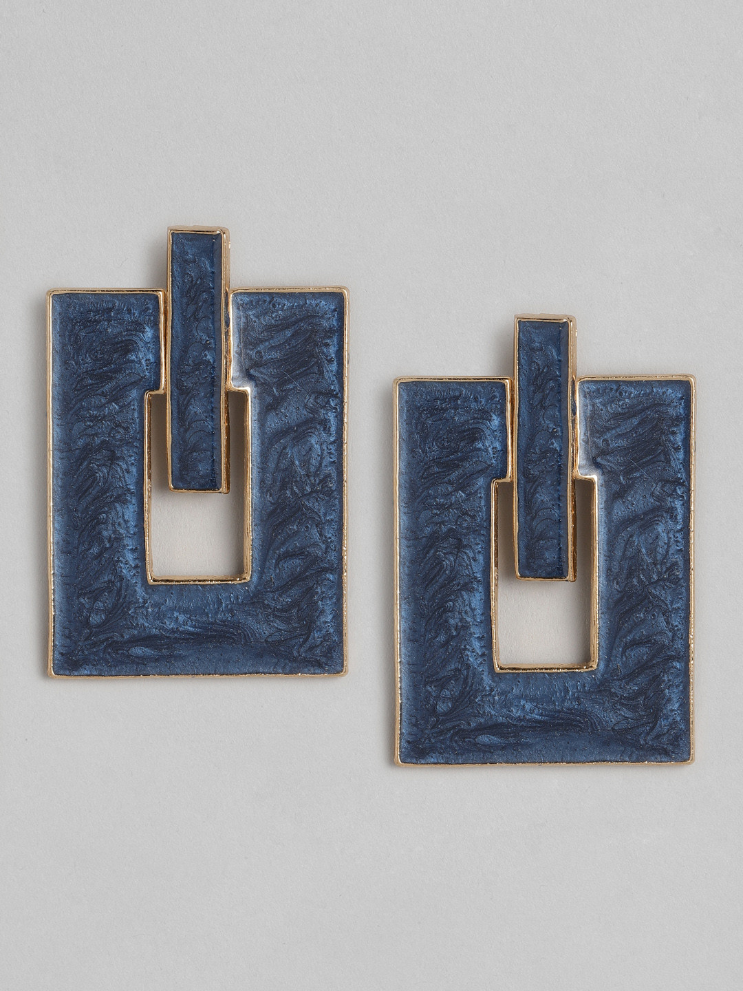 

DressBerry Gold-Toned & Blue Geometric Drop Earrings