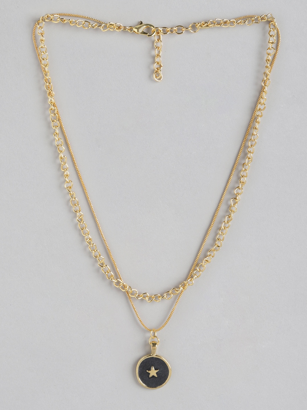 

DressBerry Gold-Toned & Black Enamelled Star Detail Layered Necklace