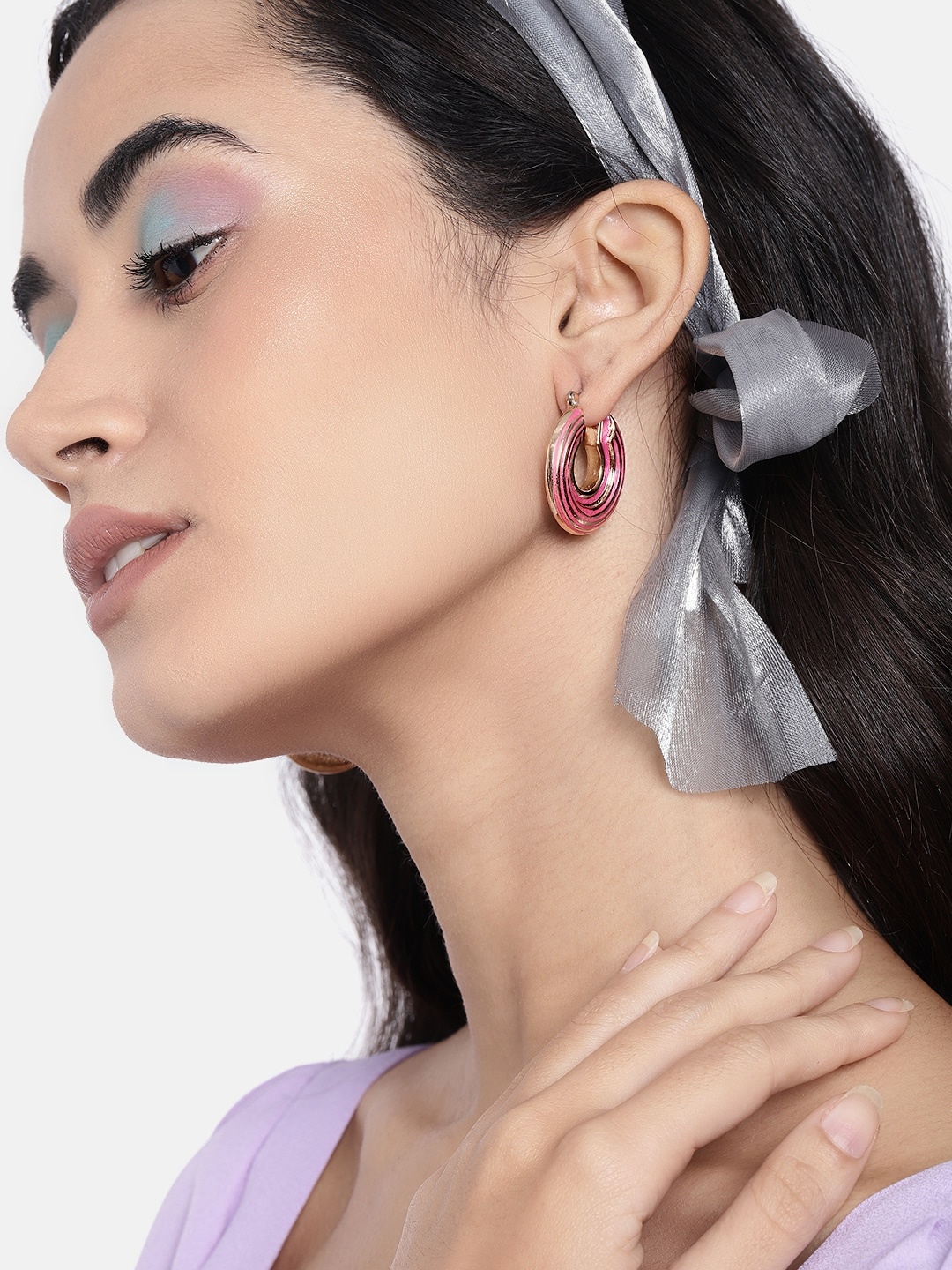 

Dressberry Women Pack of 2 Art Deco Hoop Earrings, Pink