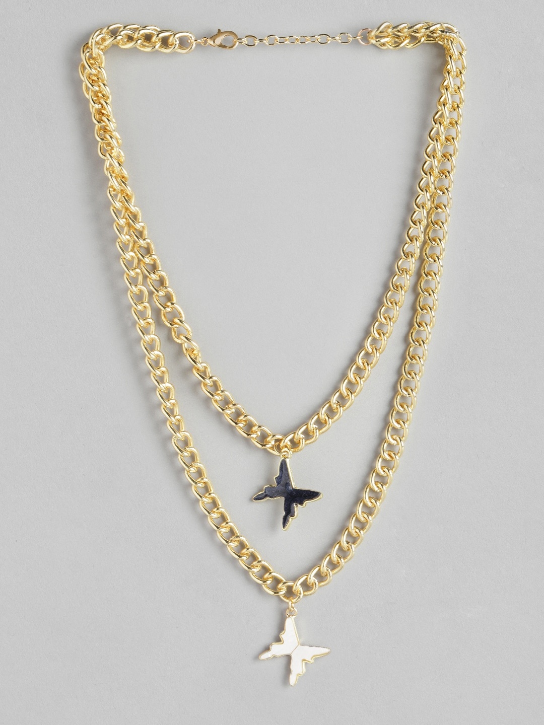 

DressBerry Gold-Toned & Off White Enamelled Layered Necklace