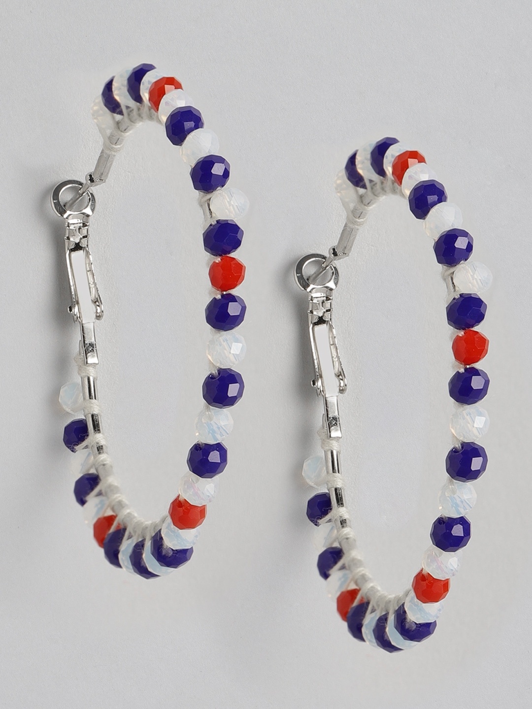 

DressBerry Silver-Toned & Blue Beaded Circular Hoop Earrings