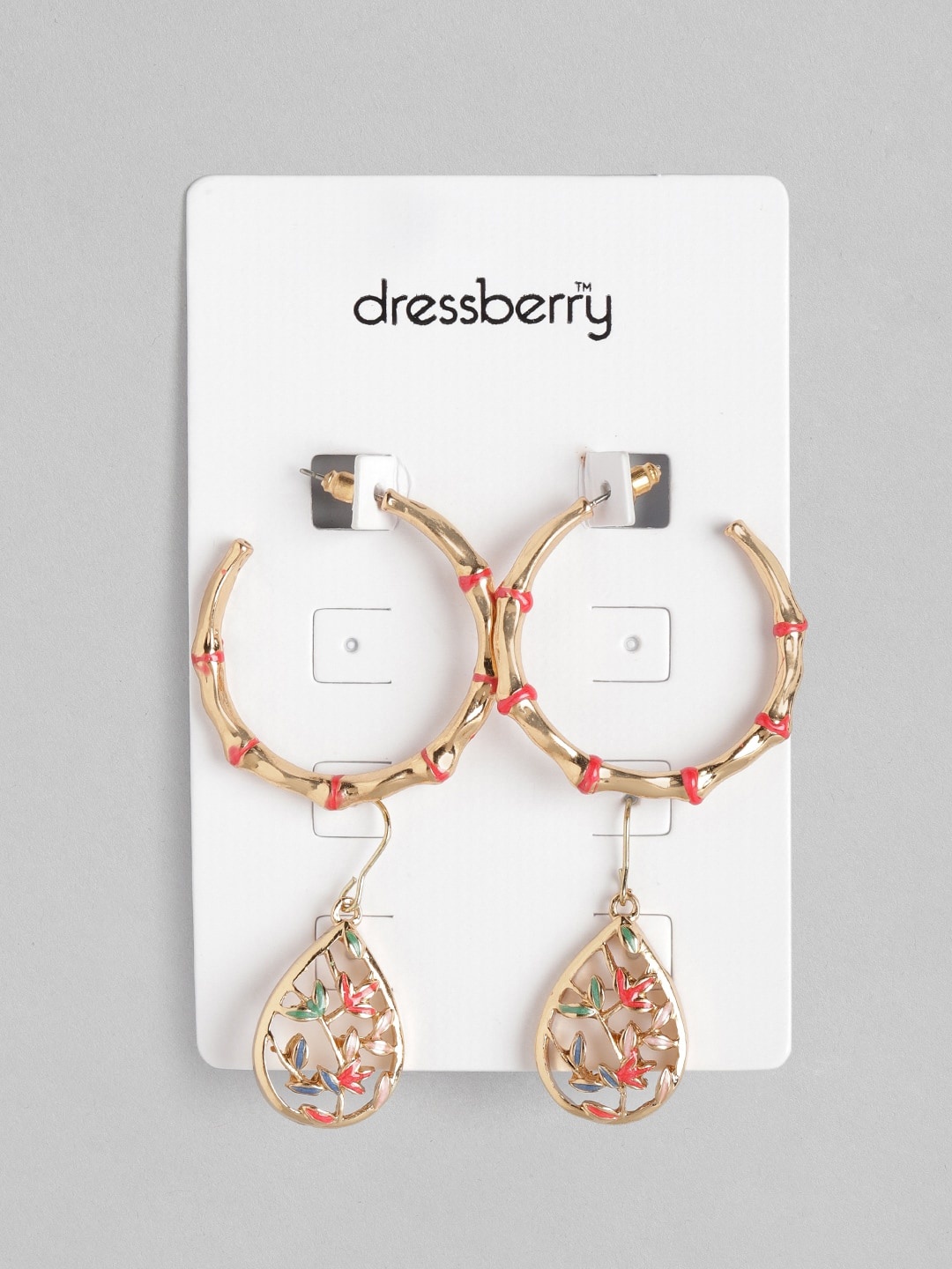 

DressBerry Set of 2 Rose Gold-Toned & Pink Enameled Earrings