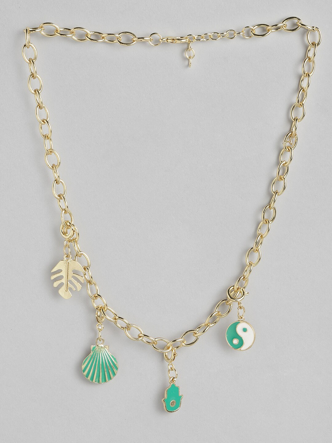 

DressBerry Gold-Toned & Green Enamelled Charm Necklace