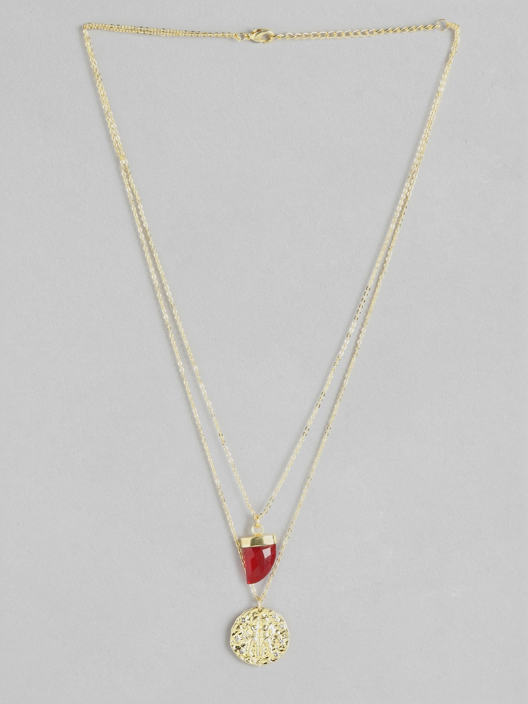 

DressBerry Gold-Toned & Red Zodiac Textured Stone-Studded Layered Necklace