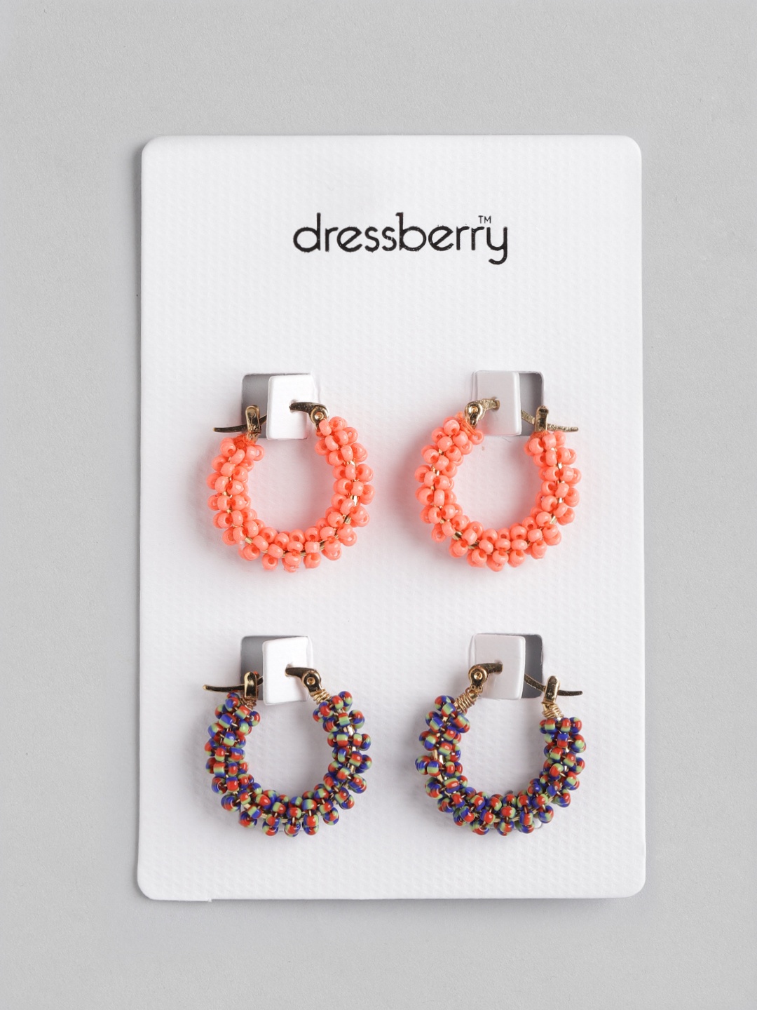 

DressBerry Set of 2 Coral & Blue Beaded Circular Hoop Earrings
