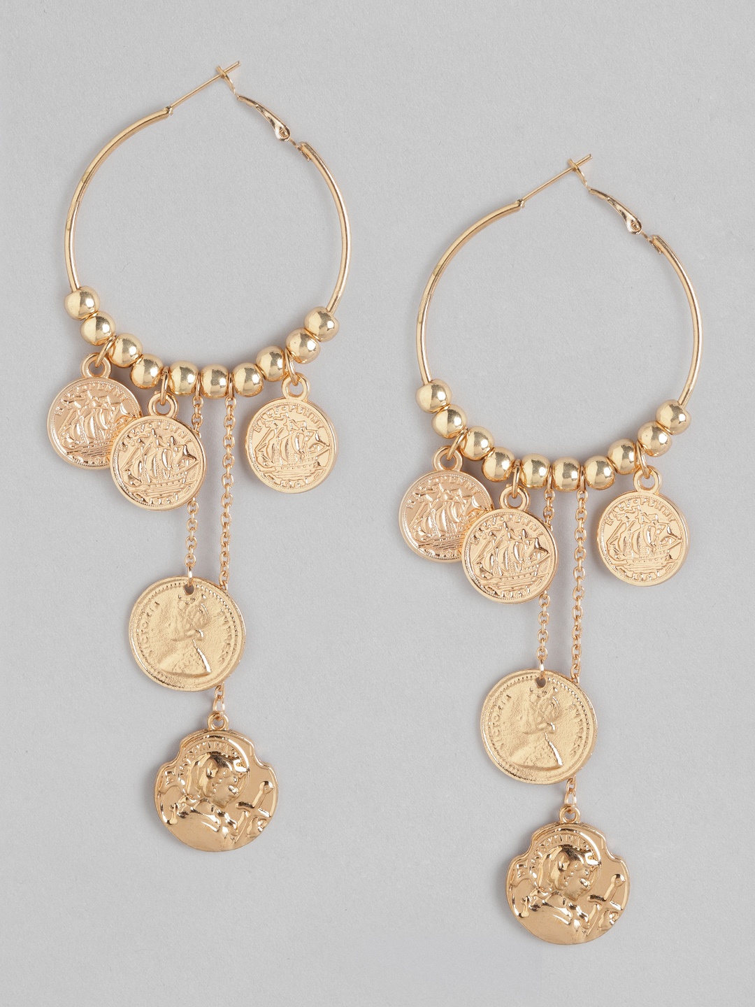 

DressBerry Gold-Toned Circular Drop Earrings with Coin Danglers