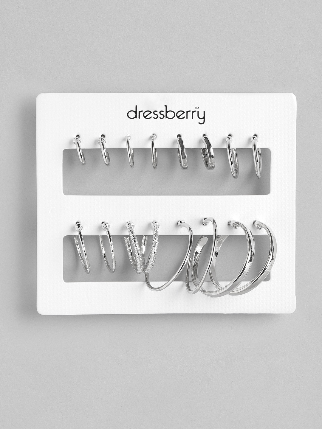 

DressBerry Set of 8 Silver-Toned Half Hoop Earrings