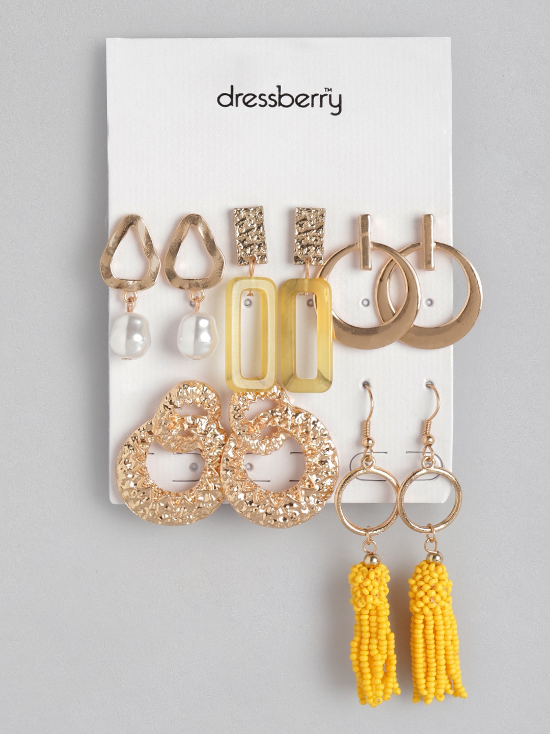 

DressBerry Set of 5 Contemporary Drop Earrings, Gold