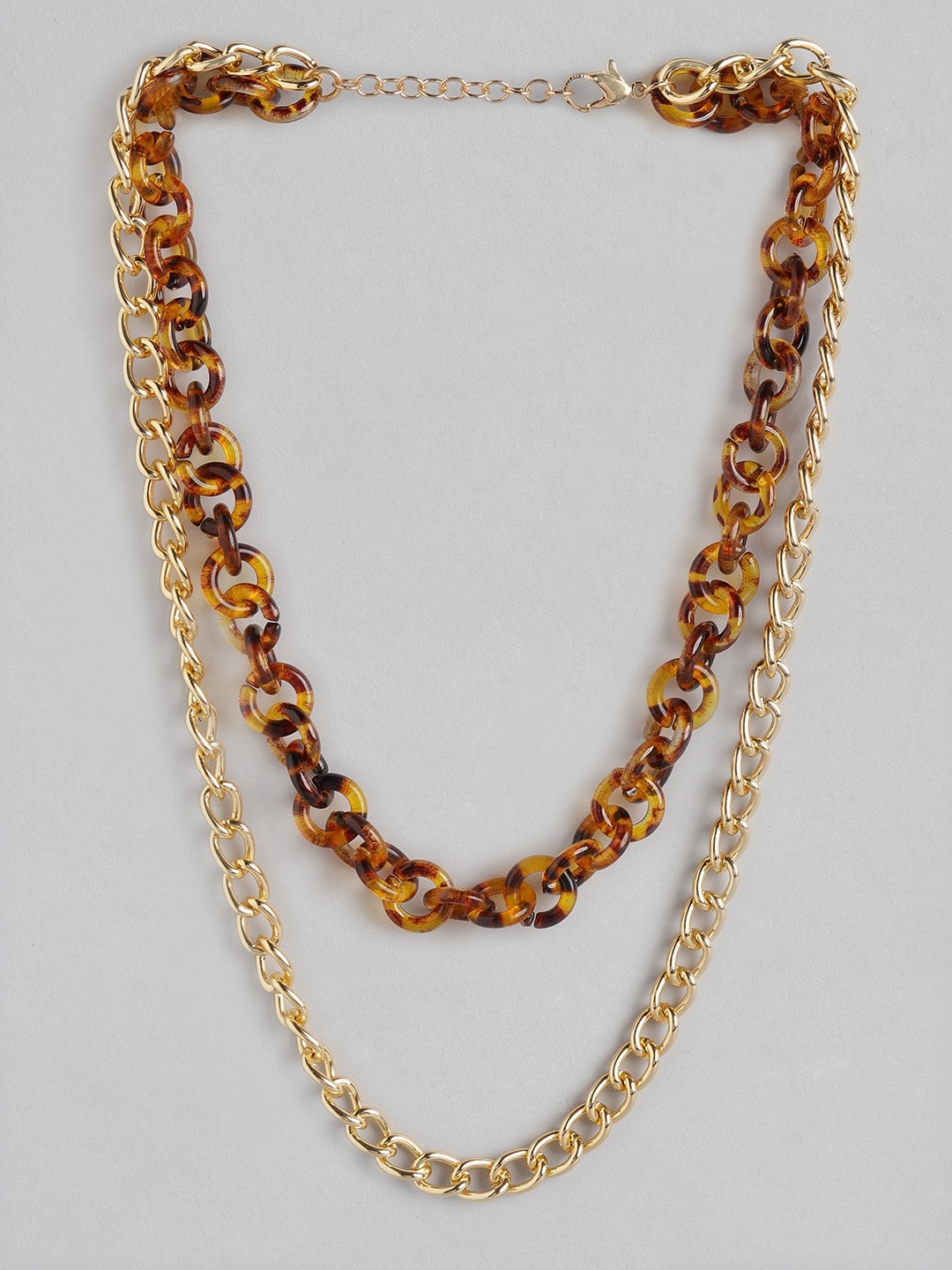 

DressBerry Gold-Toned & Brown Layered Necklace with Printed Detail