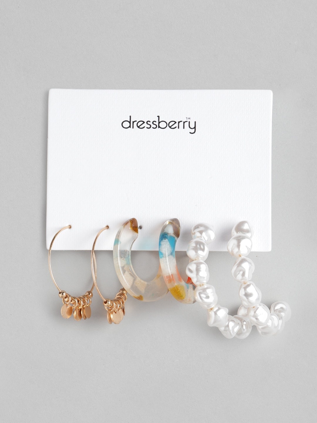 

DressBerry Set of 3 Earrings, Rose gold