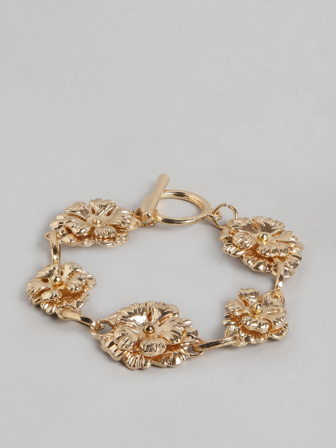 

DressBerry Women Gold-Toned Floral Textured Link Bracelet