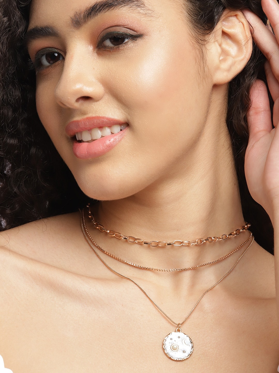 

DressBerry Rose Gold & Grey Beaded Layered Necklace