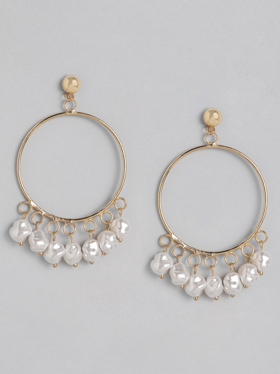 

DressBerry Gold-Toned & White Beaded Circular Drop Earrings
