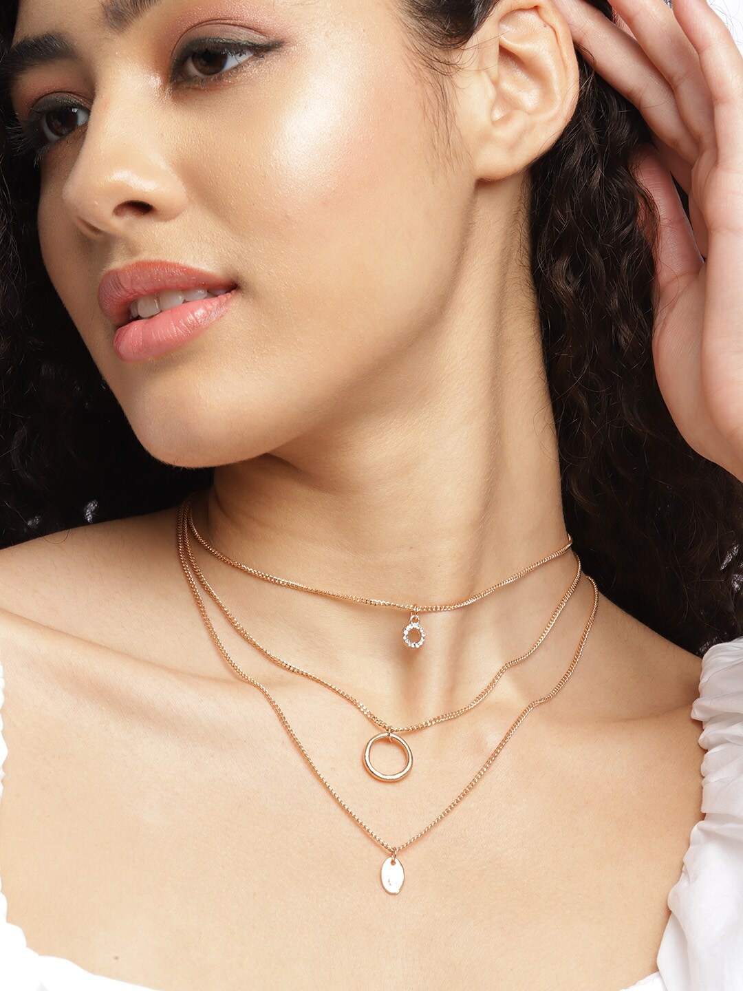 

DressBerry Rose Gold-Toned Stone-Studded Layered Necklace