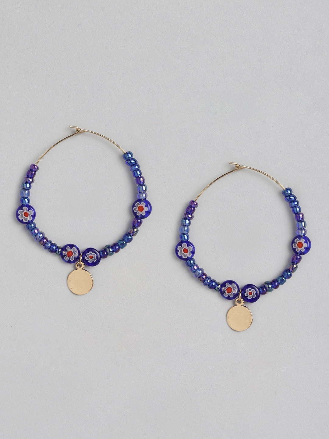 

DressBerry Gold-Toned & Blue Beaded Circular Hoops