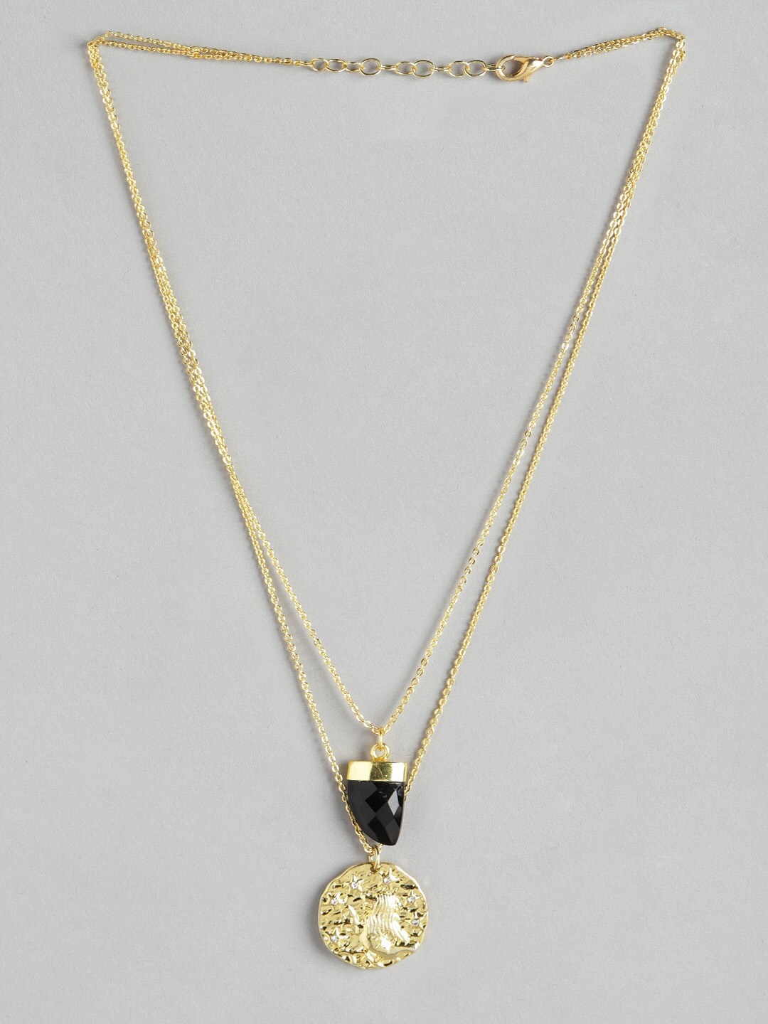 

DressBerry Gold-Toned & Black Zodiac Textured Stone-Studded Layered Necklace