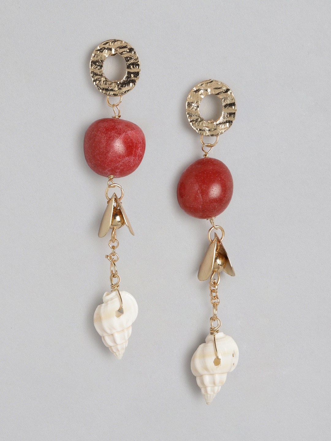 

DressBerry Gold-Toned & Red Contemporary Drop Earrings