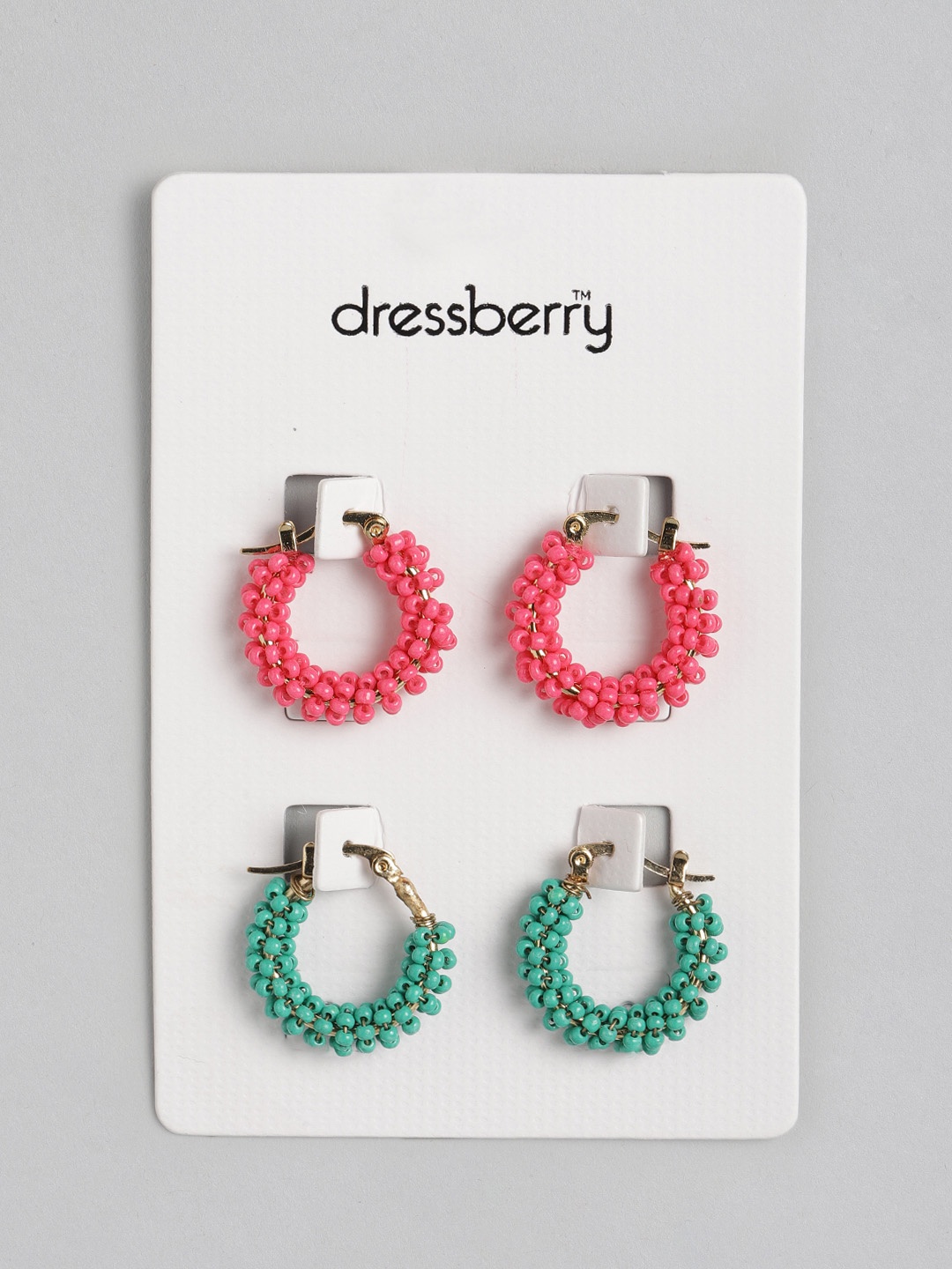 

DressBerry Pink & Green Circular Hoop Earrings
