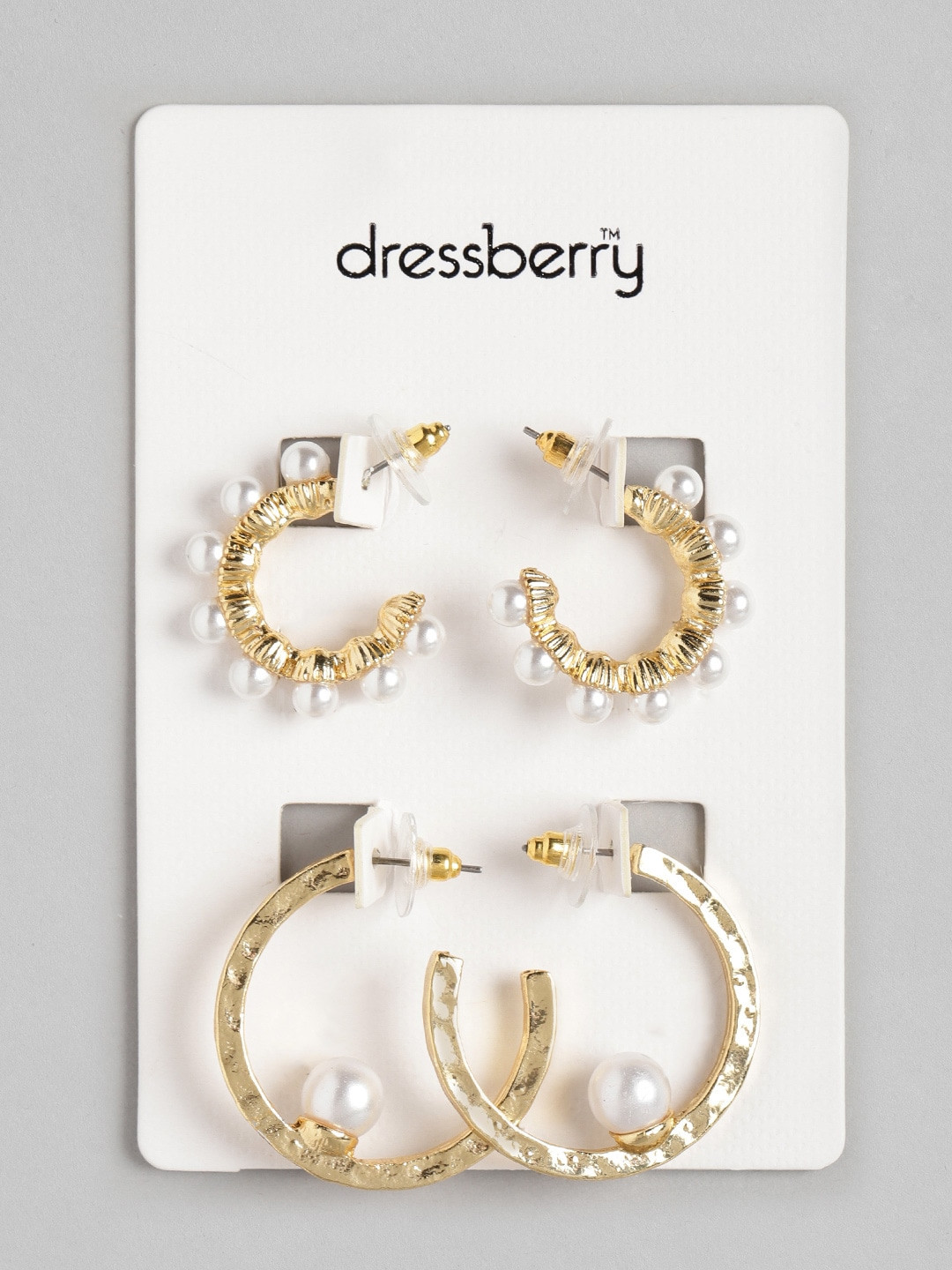 

DressBerry Women Pack of 2 Gold-Toned & Off White Crescent Shaped Half Hoop Earrings