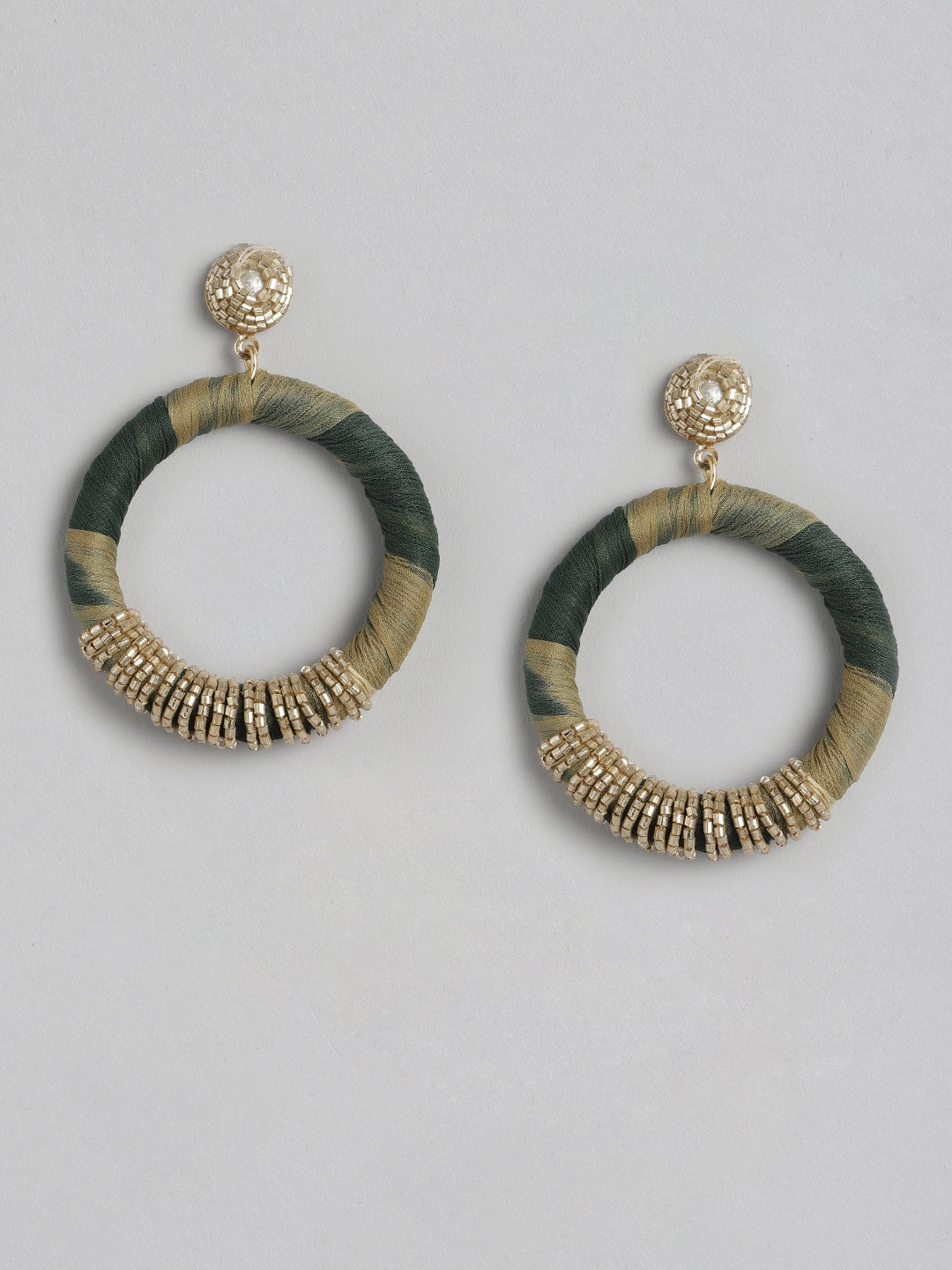 

DressBerry Beige & Gold-Toned Circular Drop Earrings