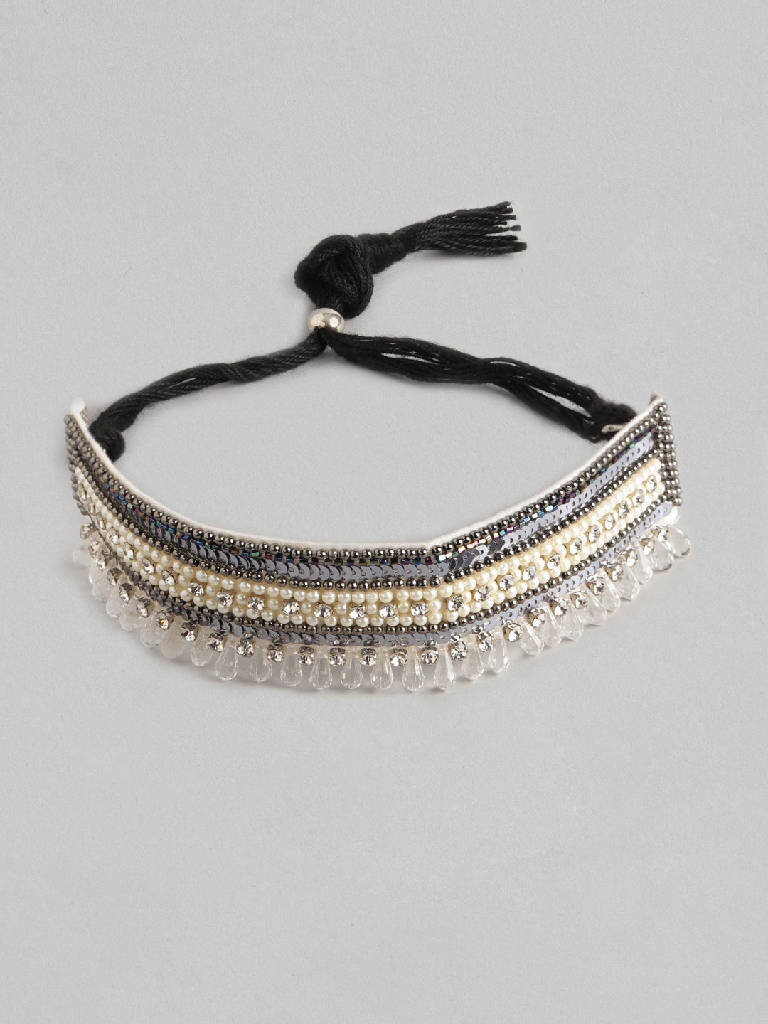 

DressBerry Silver-Toned & Off White Beaded Choker Necklace