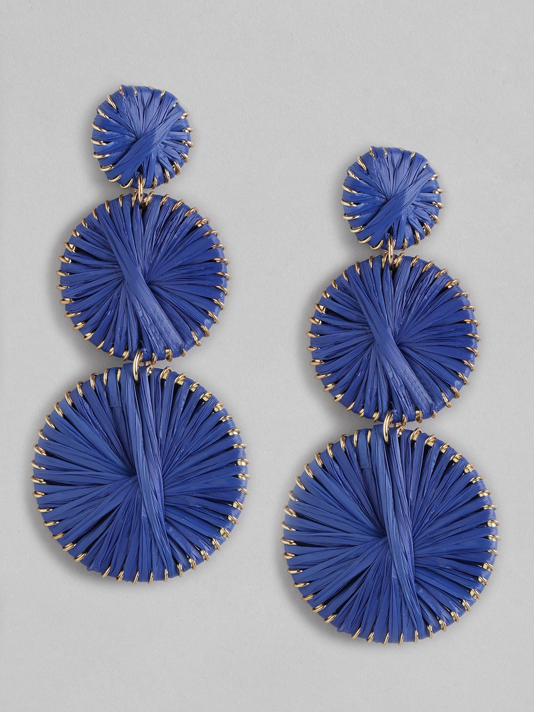 

DressBerry Navy Blue & Gold-Toned Circular Drop Earrings