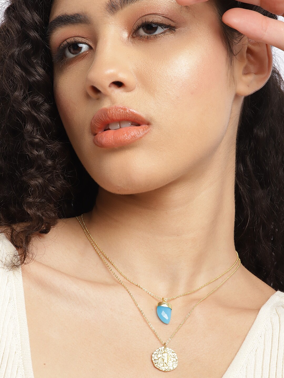 

DressBerry Gold-Toned & Blue Stone Studded Layered Necklace