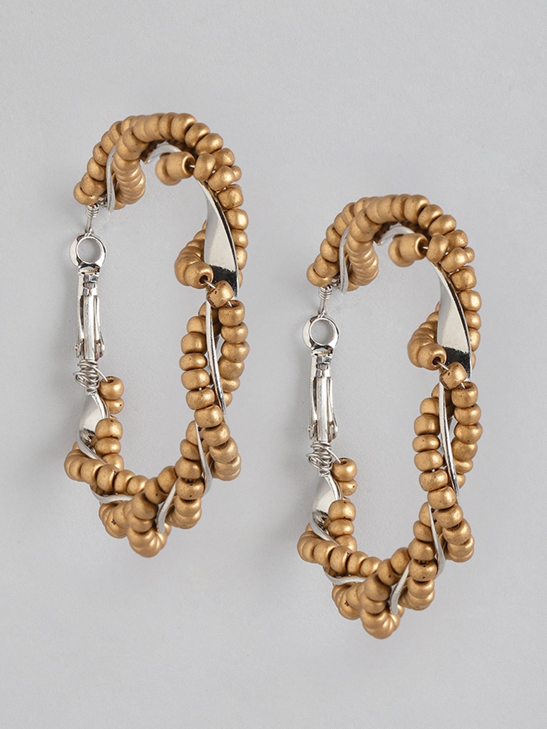 

DressBerry Gold-Toned & Silver Beaded Circular Hoop Earrings