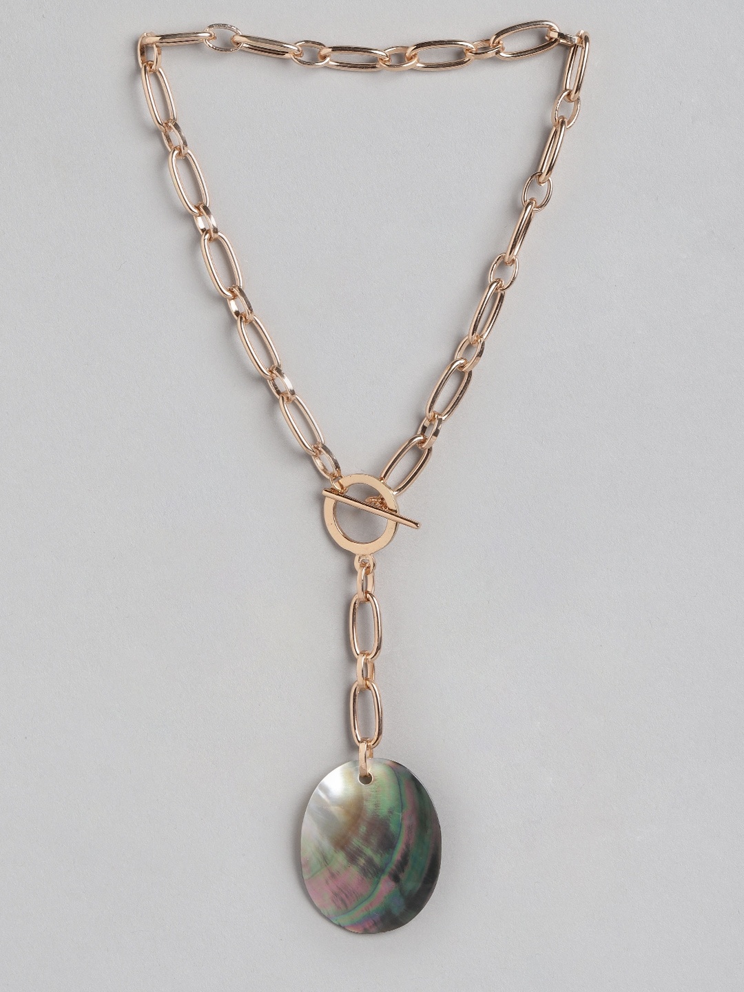 

DressBerry Gold-Toned Solid Linked Necklace with Oval Pendant