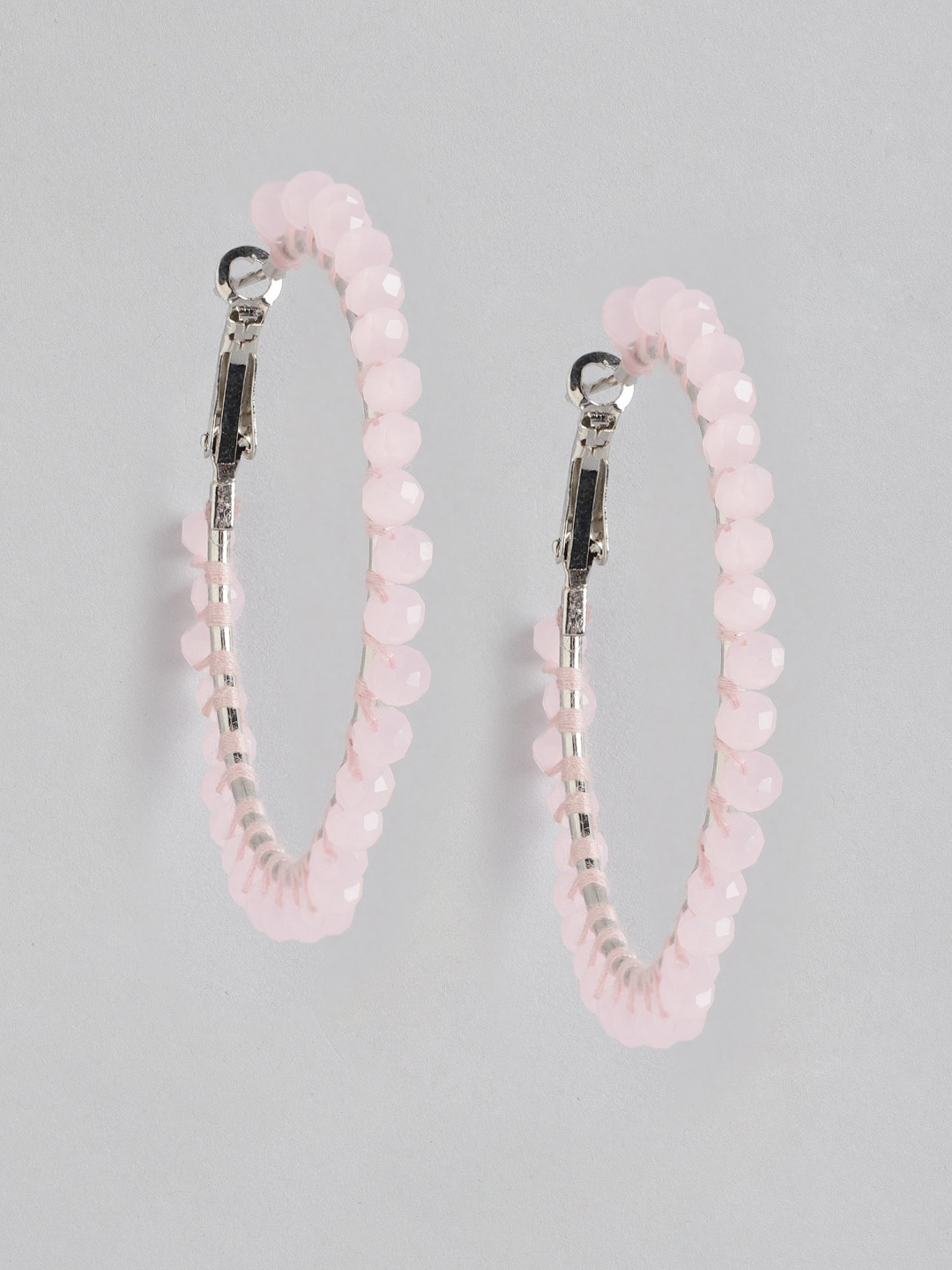 

DressBerry Pink & Silver Beaded Circular Hoop Earrings