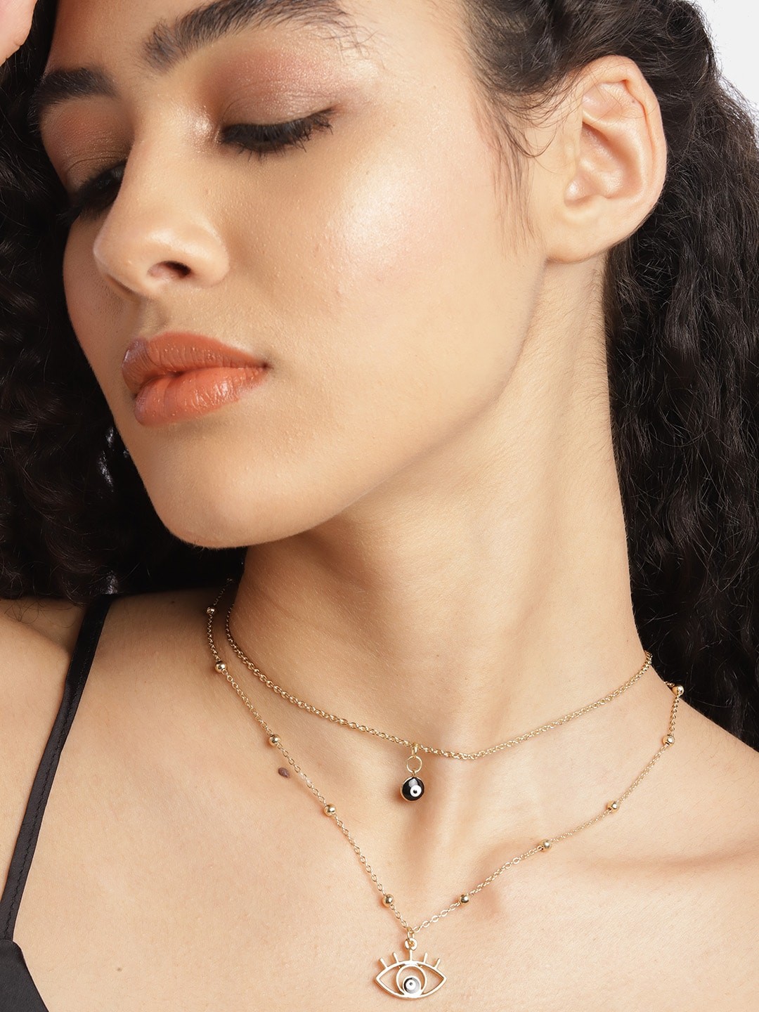 

DressBerry Gold-Toned & Black Enamelled Horrous Eye Layered Necklace