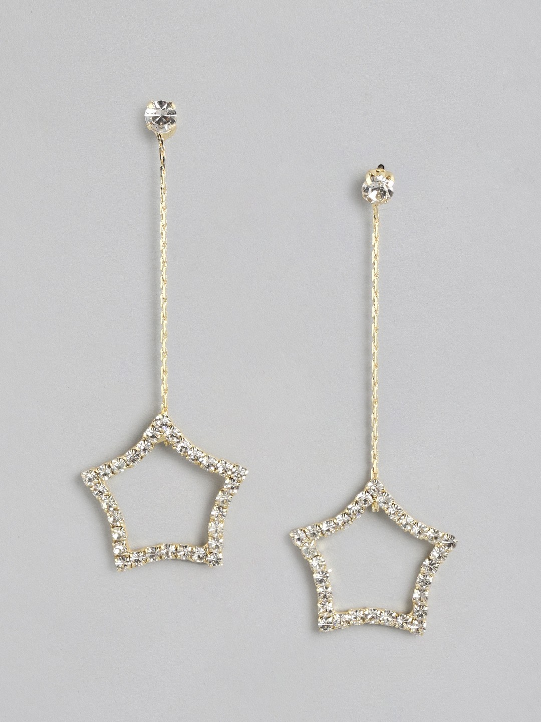 

DressBerry Gold-Toned Stone Studded Star Shaped Drop Earrings